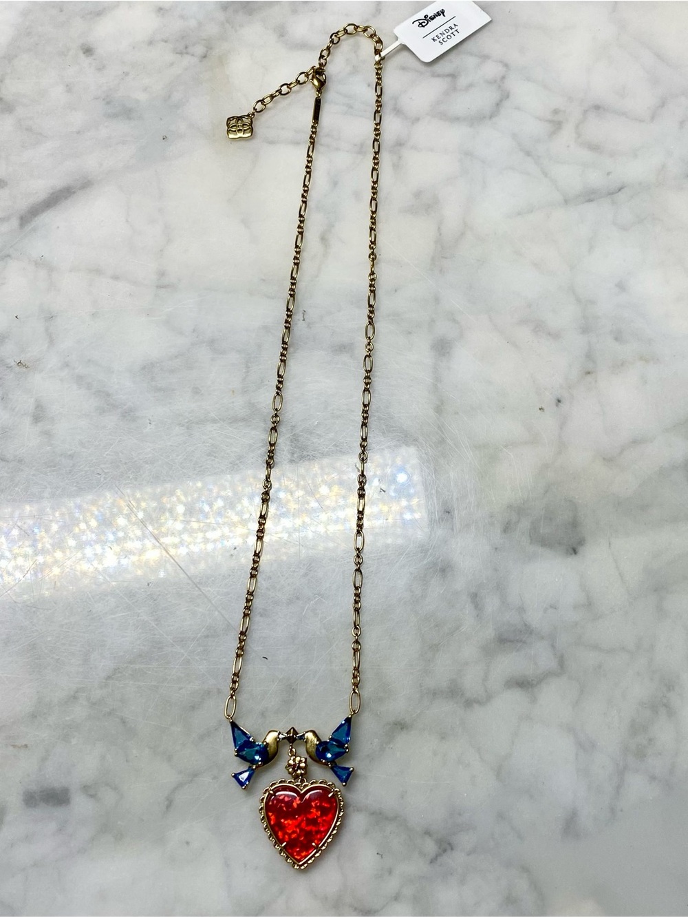 Disney x Kendra Scott Snow White Heart Necklace Gold Bluebirds Red Heart NWT